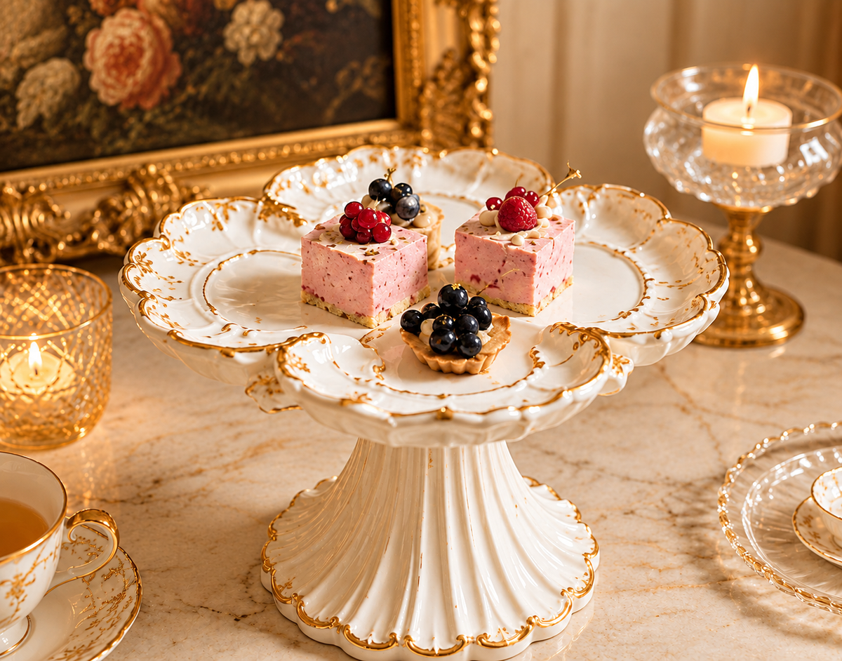 Ivory Petal Pedestal Pastry Stand