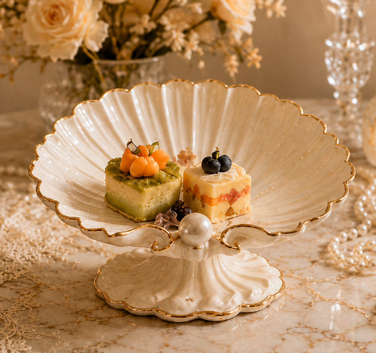 Gilded Pearl Shell Sculptural Cake Stand