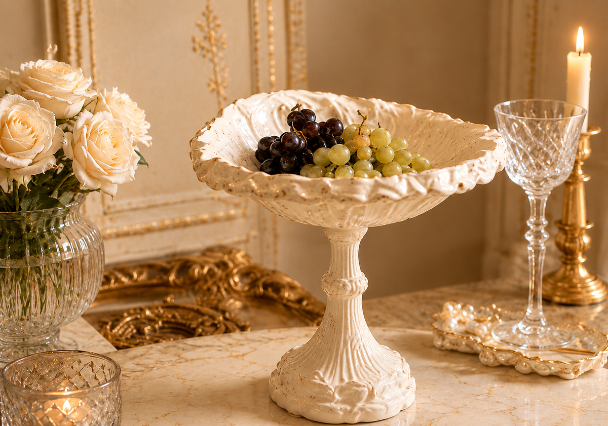 Ivory Ruffled Pedestal Cake &amp; Fruit Stand